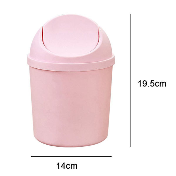 Mini skraldespand i plast med svingelåg, lille bordskraldespand i pink