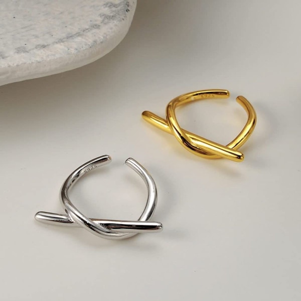 Silverring, oändlighetsknut geometrisk justerbar ring