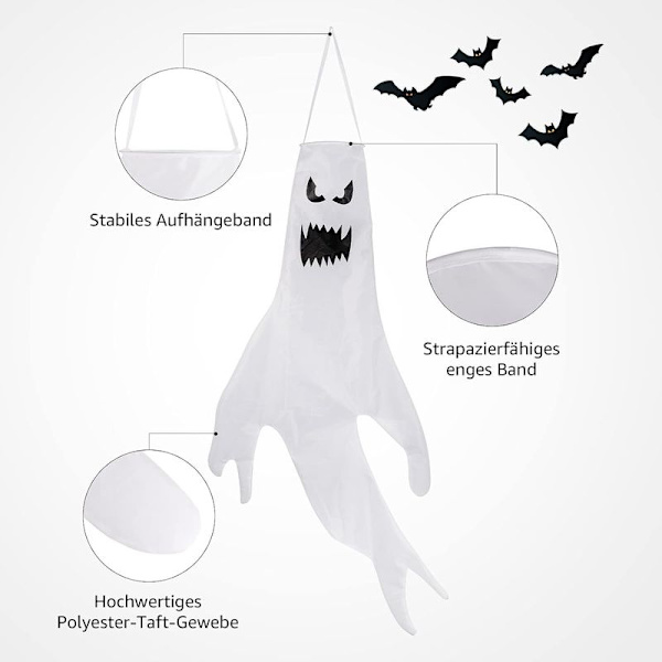 Halloween-kauhuaiheinen koriste, 1,2 m:n Halloween-kummituskoriste LED-lamppuhelmillä