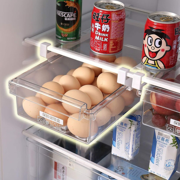 2-delt kjøleskapsskufforganisator med uttrekkbare håndtak