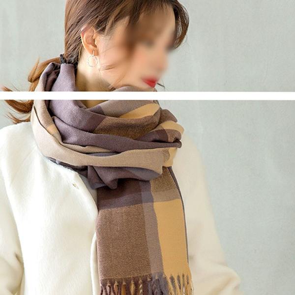 Supermjuk vinterscarf, 280g, klassisk kashmirkänsla, rutig kaffebrun