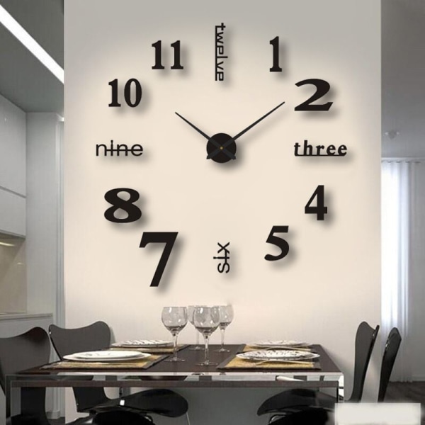 3D Wall Clock(80-130cm),Black,DIY Digital Wall Clock,Silent Movement,Modern Design Wall Clock,Giant Wall Clock-