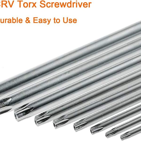 9-osainen Torx-avainsarja (metrinen/Torx), pitkä varsi CRV-kahvalla