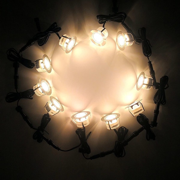 10x LED-strålkastare för uteplats infällda taklampor DC12V 1W IP67 Ø32mm Dekoa