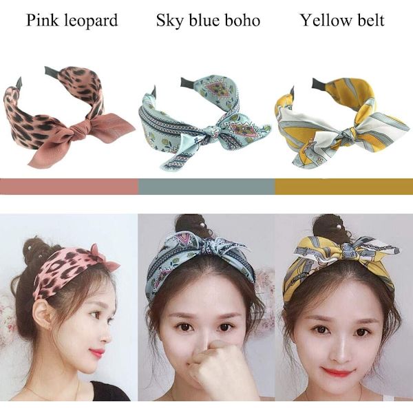 Sløyfe Hodebånd, 6PCS Twist Knot Hodebånd Brede Striper Stoff Kryss Knute Hårbøyle, Blomstertrykk Elastisk Turban Hårtilbehør (Farge-1)