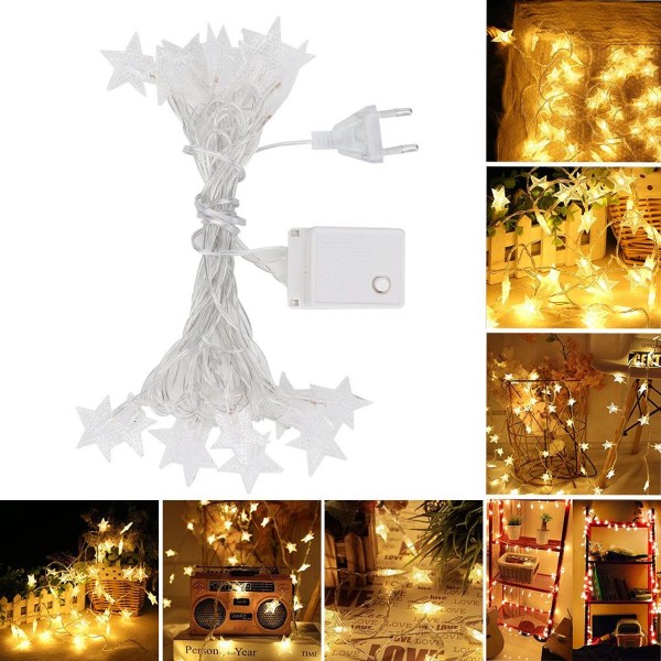 3.7m 20 LED 5-point star night light string in warm white KLB