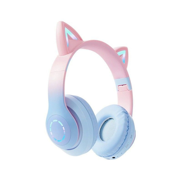 Trådløst Bluetooth-headset med katteøre, LED-lys, rosa og blå gradient