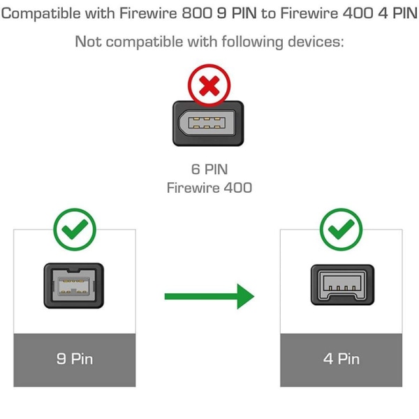 IEEE 1394 Firewire 800 til 400 Firewire Firewire 9 til 4 Datakabel 1394 Kabel