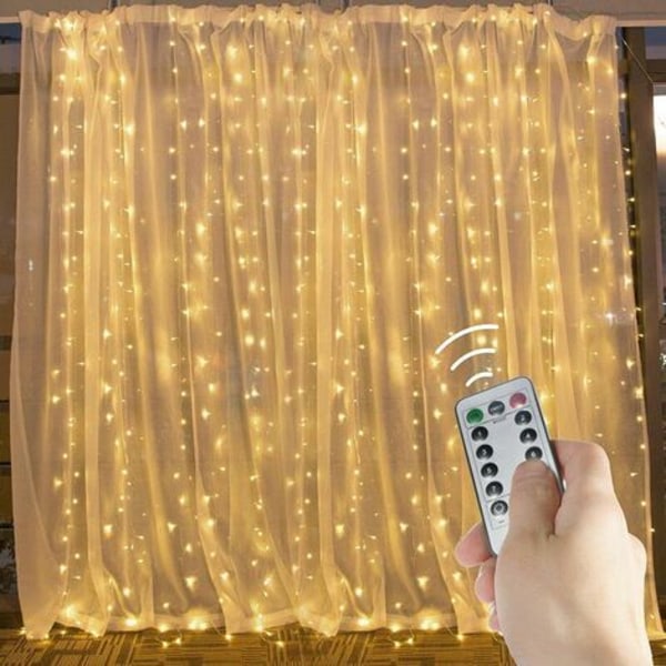 Jul LED gardin ljusslinga, åtta lägen fjärrkontroll vattentät ljus sträng, USB vattenfall ljus koppartråd gardin ljus