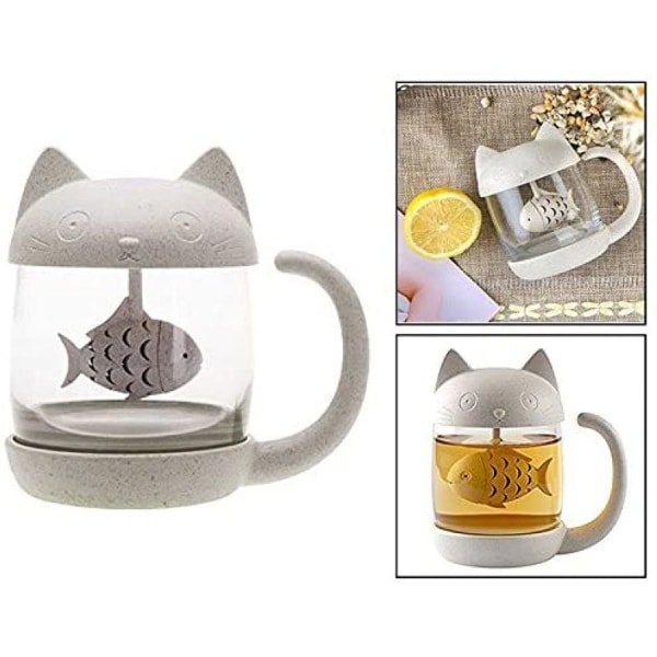 Glas tekopp, söt kattkopp, julklapp/födelsedagspresent