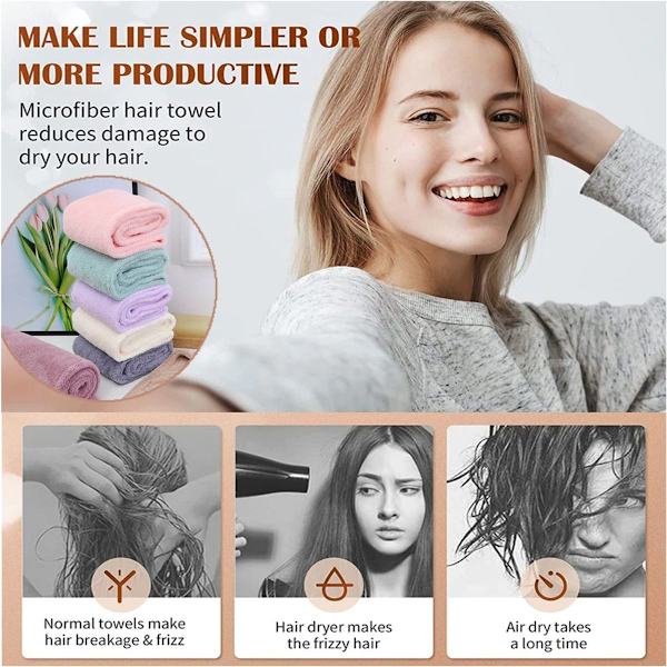 3-pack mikrofiberhårhanddukar, absorberande, snabbtorkande, mjuka, inga KLB