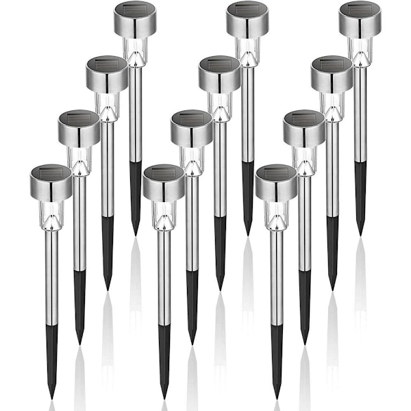 Sett med 12 LED-sollamper i rustfritt stål KLB
