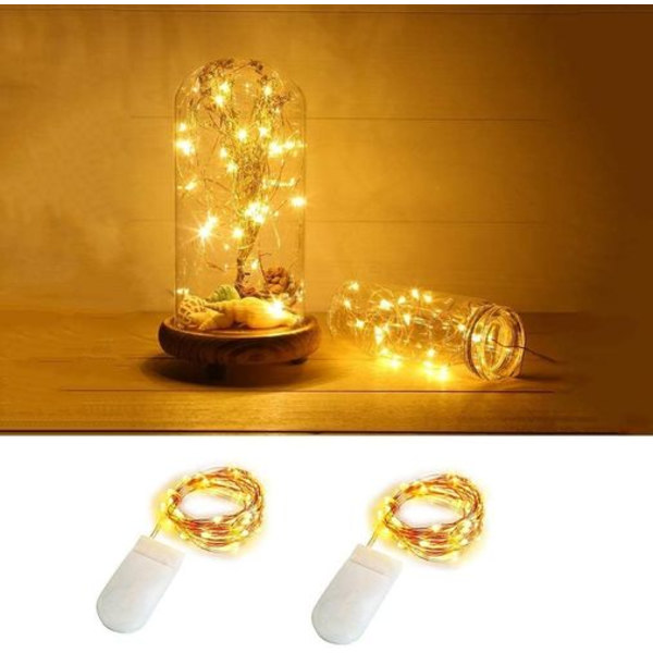 Mini LED-ljusslinga med batteri, 2 st ljusslingor med batterier, 2m