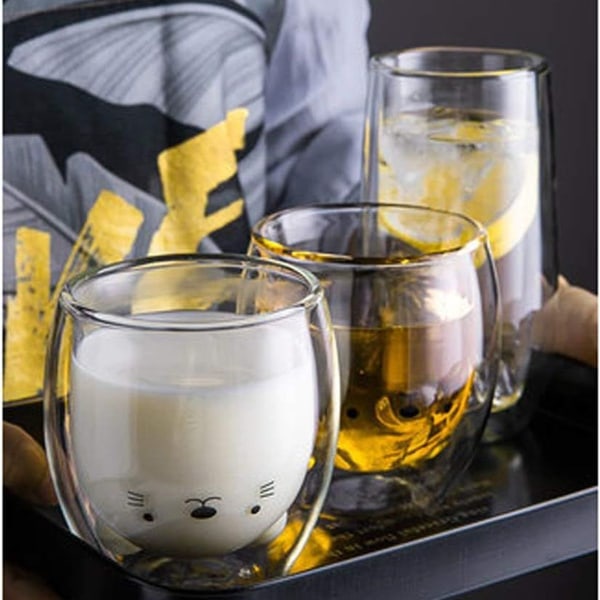 Kaffe kopp djur dubbel glas kopp, mjölk, kaffe kopp, cappuccino kopp,