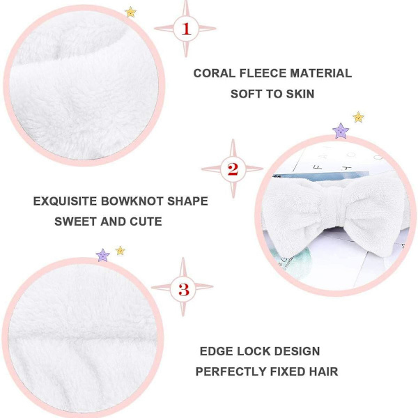 Hårband set om 3, kosmetiskt hårband för kvinnor, rosett hårband, korall makeup KLB
