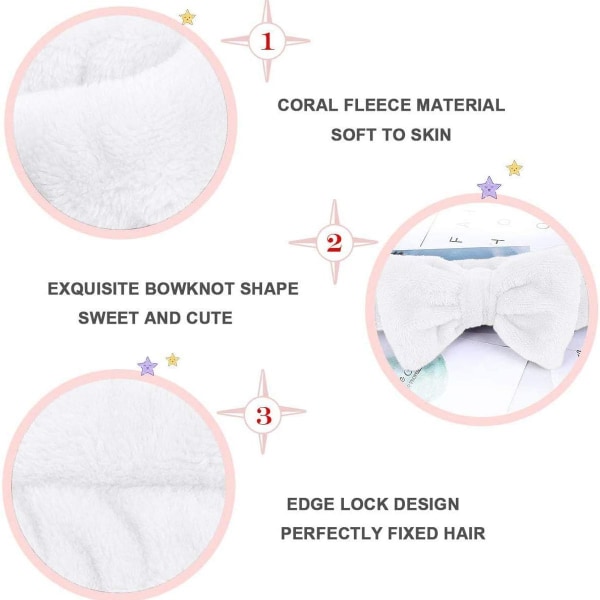 Hårbånd sett med 3, kosmetisk pannebånd for kvinner, sløyfehårbånd, korallsminke KLB
