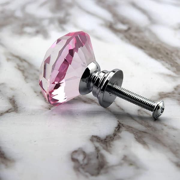 6 stk. 30mm lyserøde krystaldiamant møbelknopper KLB