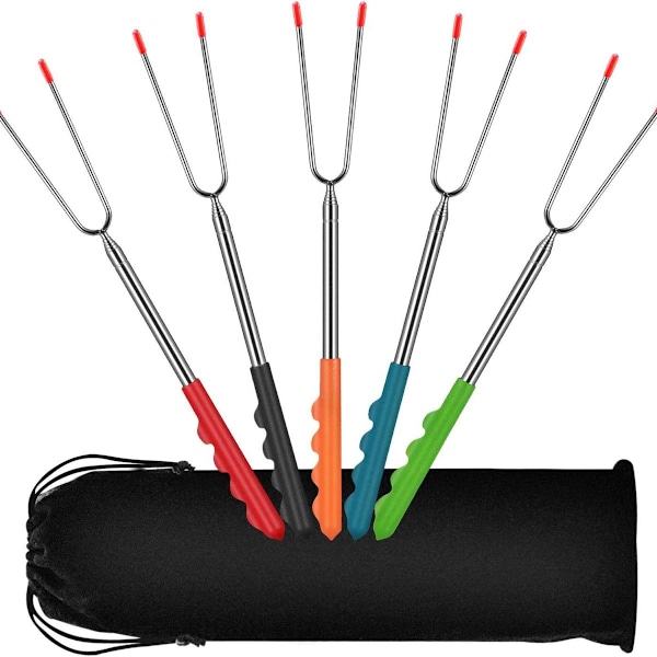 Pakke med 5 grillspyd, uttrekkbare 29 cm - 115 cm, grillspyd, bål, rustfritt stål. KLB