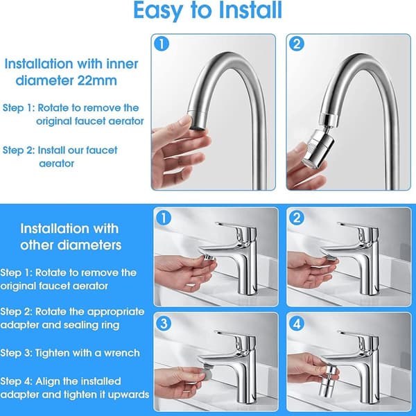 Faucettutlufter, 360° dreibar tutlufter med 2 spraymoduser
