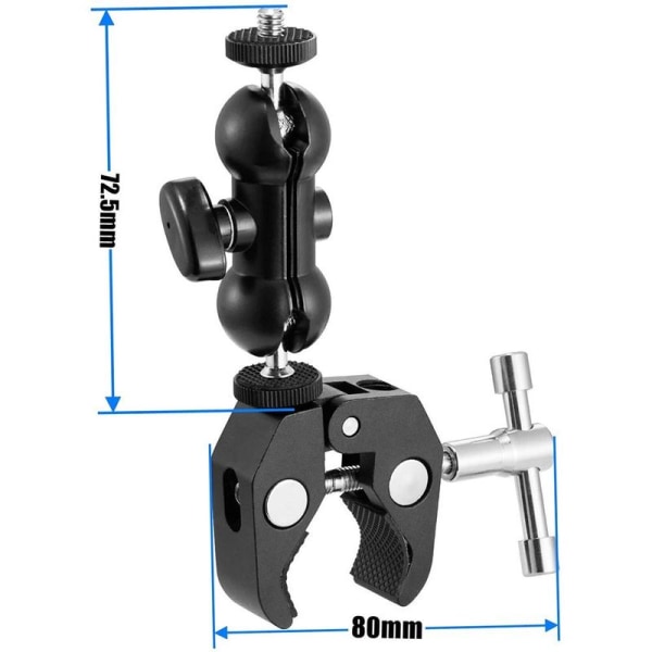 Dubbel kulhuvudskamera klämma monitorfäste med superklämma med 1/4'