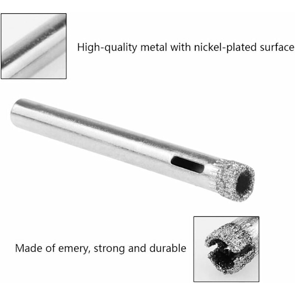 12 glasbor til fliser Ø 6 mm og 8 mm diamant hulsav med diamantbelægning kulstofstål hulbor til glaskeramikfliser marmor KLB