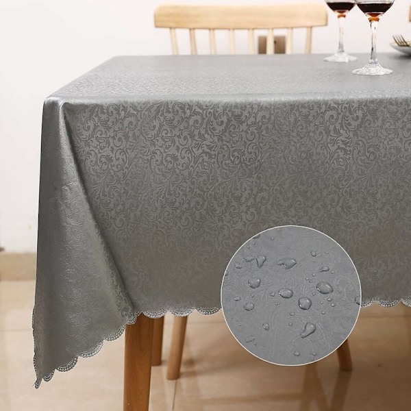 Rectangular Anti-Stain Table Cloth 200x200cm Waterproof Tablecloth Rectangular Kitchen Tablecloth PU Oilcloth Easy Washable (Grey) KLB