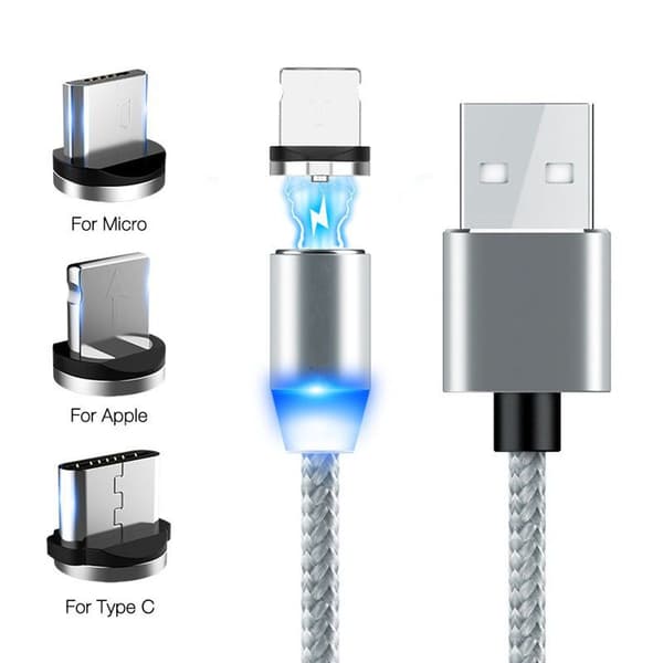 3-i-1 magnetisk ladekabel, hurtiglading og data grå KLB