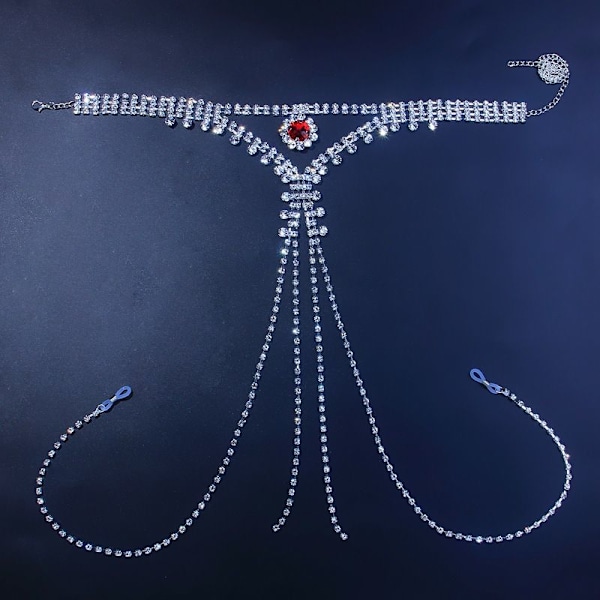 Boho Rhinestone Underkläder Kedja Silver Crystal Trosa Bikini G-String Kroppssmycken Tillbehör för Kvinnor och Flickor