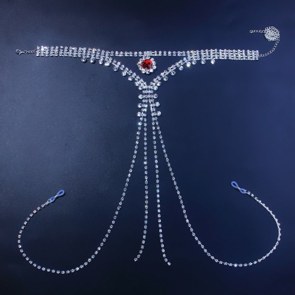 Boho Rhinestone Undertøjskæde Sølv Krystal Stringtrusser Bikini G-String Body Smykker Tilbehør til kvinder og piger