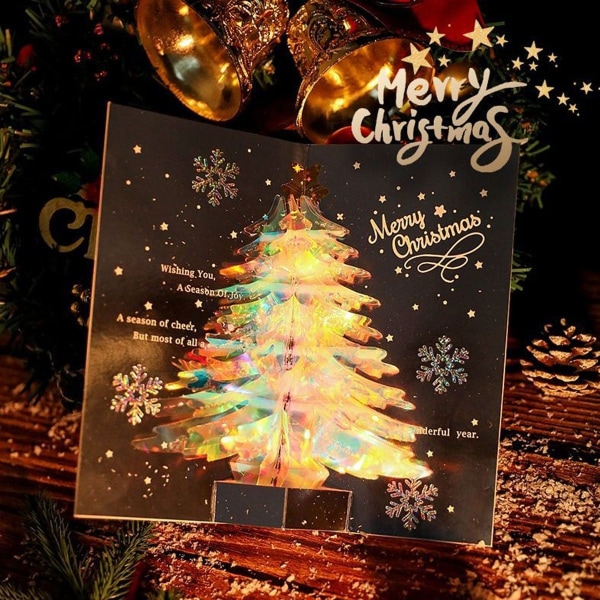 Pakke med 2 Jule 3D lykønskningskort Fantasy Juletræ Velsignelse Grøn