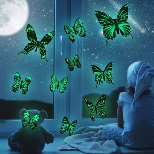 96 stk. Butterfly Vægstickers, Gløder i Mørket, Sommerfugl Dekoration