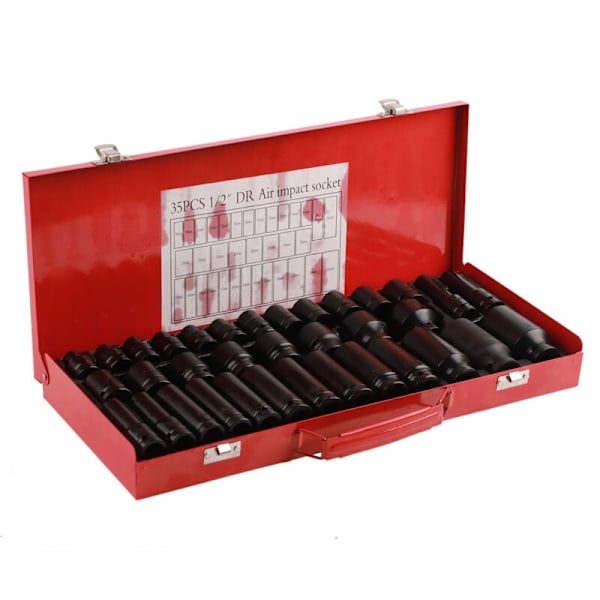 35-delt Hex Socket Set metrisk dyp stans for 1/2\" Drive Ratchet 6 Point Point Socket Work Tool KLB