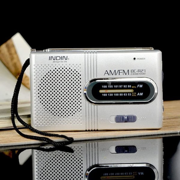 Mini Radio Bærbar BC-R21 Lommeradio med Bærestropp AM FM Teleskopisk