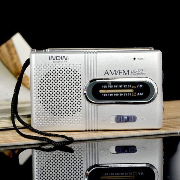 Miniradio Bärbar BC-R21 fickradio med bärrem AM FM Teleskop
