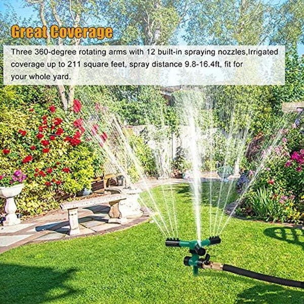 Pakke med 2 havesprinklere, automatisk plænesprinkler 360 grader