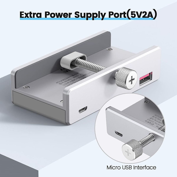 USB 3.0 Hub Clamp Adapter, 4 Port Aluminium USB Splitter med