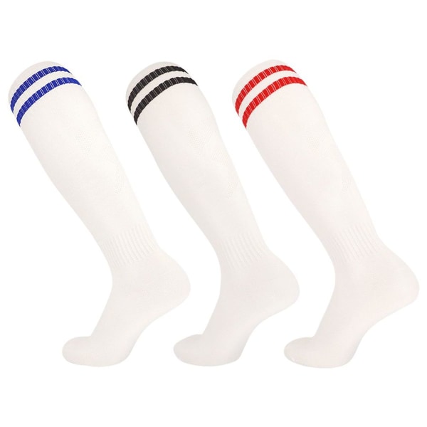 Knehøye fotballsokker 3 par lange hvite, svarte, hvite, røde og hvite, blå KLB