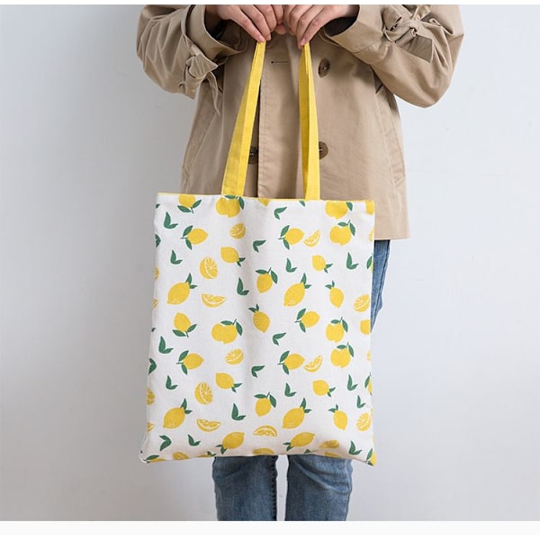 Lærred Tote Taske, 40cm x 36cm (Citrongul), Tote Taske Shopping Taske Tote Taske, Dobbeltsidet, Stærkt Lærred, Holdbar, Vaskbar-