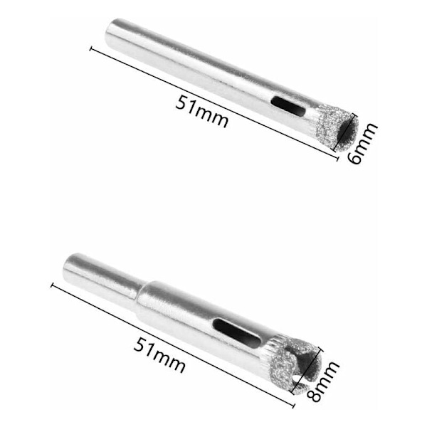 12 Glasborr för Kakel Ø 6 mm och 8 mm Diamant Hålsåg med Diamantbeläggning Kolstål Hålsåg för Glas Keramisk Kakel Marmor KLB
