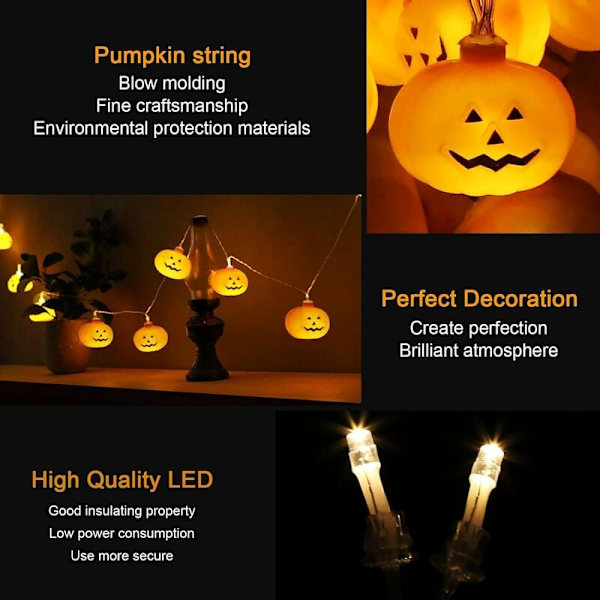 Halloween LED Gresskar Lyslenke, 3M 20LED Halloween Dekor Gresskar Lyslenke, Dekorasjoner Lyslenke, for DIY Halloween Fest/Jul KLB