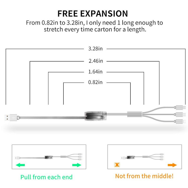 2-pack multi USB-laddningskabel, 3-i-1, hopfällbar, multipel