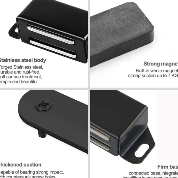 Sæt med 6 sorte magnetiske rustfrie stålskabe med kraftige magneter og lås