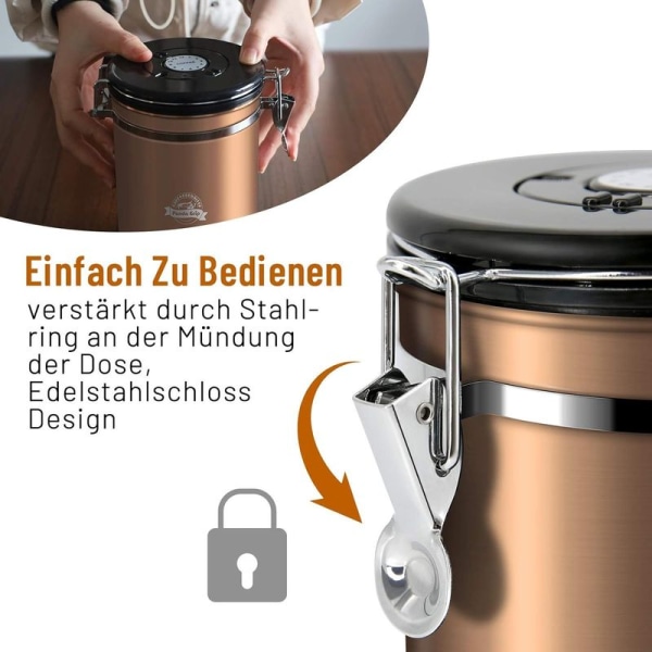 Kaffebeholder, kaffebeholder, aroma-tæt, 500 g bønner, kaffebeholder, lufttæt, rustfrit stål