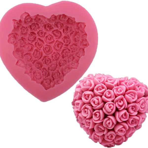 Silikone 3D Rose Flower Love Heart Form DIY Fondant Sugar