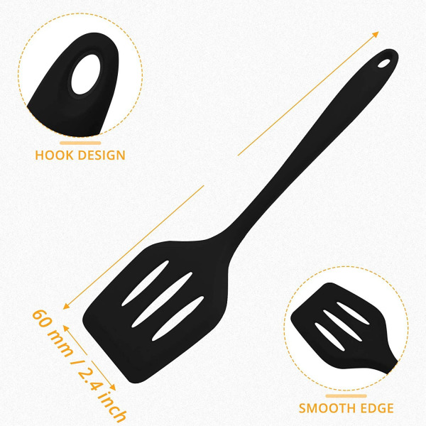 Non-Stick Silikonespatler, Madkvalitetsspatel med huller, Høj varmebestandighed op til 480°F, Spatel med huller til fisk, æg, pandekager (L, sort)