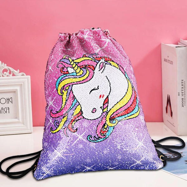 Unicorn Sequin Outdoor Leisure Sports Rygsæk (Dyb Lilla + Safir Blå Farve Ve
