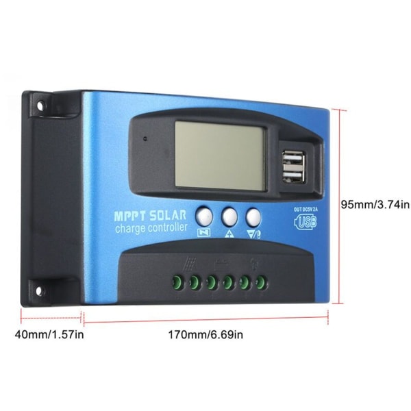 Dobbel USB LCD-skjerm solcellelader 40A MPPT Automatisk solcellelåder