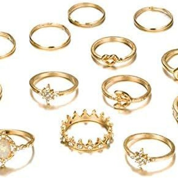 13-delars ringset för kvinnor, knogringar, guld, bohemiska ringar för flickor, KLB