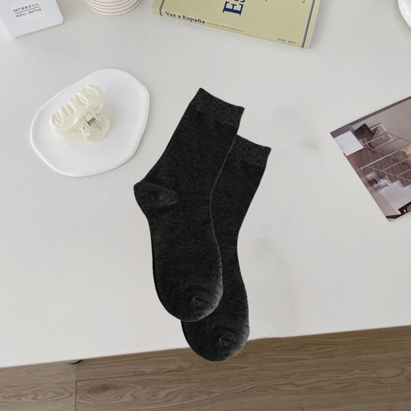 Oat Stripe Stacking Socks, Solid Cotton Tube Socks, Black KLB