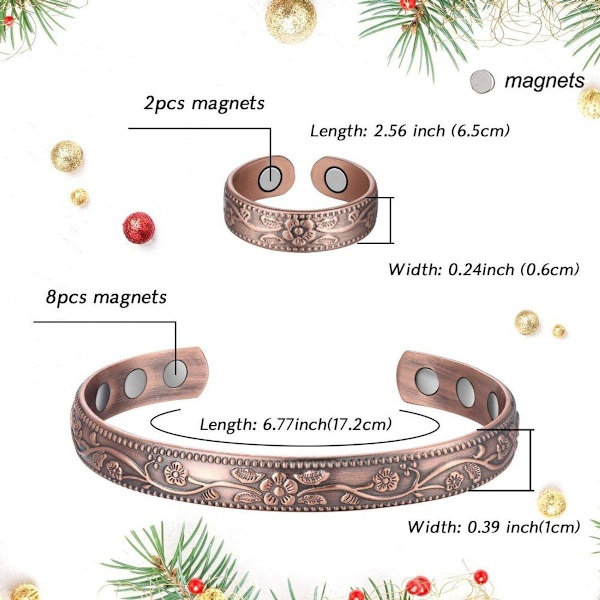 2 stk kobber magnetisk armbånd og ring sett magnetisk KLB